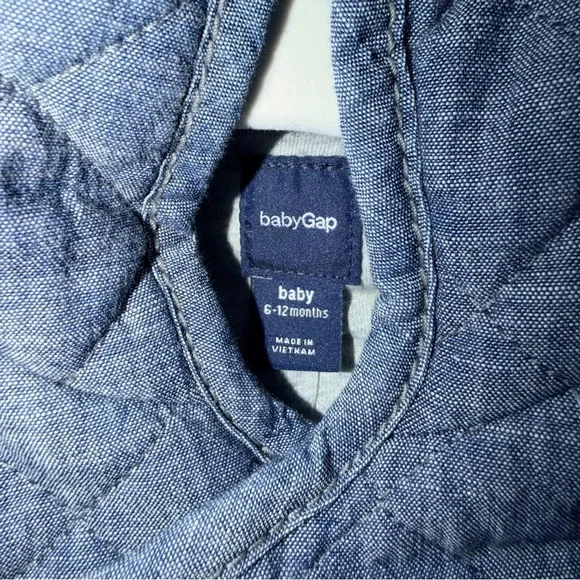 Baby Quilted Chambray Bear One-Piece Size 6M- 12M Blue Cozy Infant Winter Fall - Picture 7 of 8